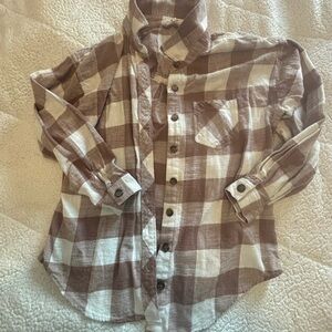 Maurices Women's Brown and Cream Plaid Button-Down Shirt